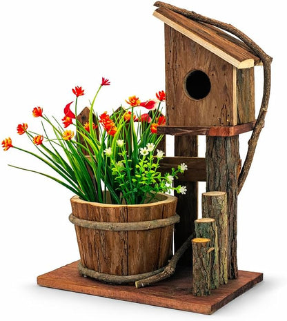 Rustic Wooden Planter Box, Farmhouse Tabletop Plant Holder for Succulents, Faux Flowers & Porch Decor, Small Decorative Garden Planter for Balcony Patio Indoor Outdoor Use
