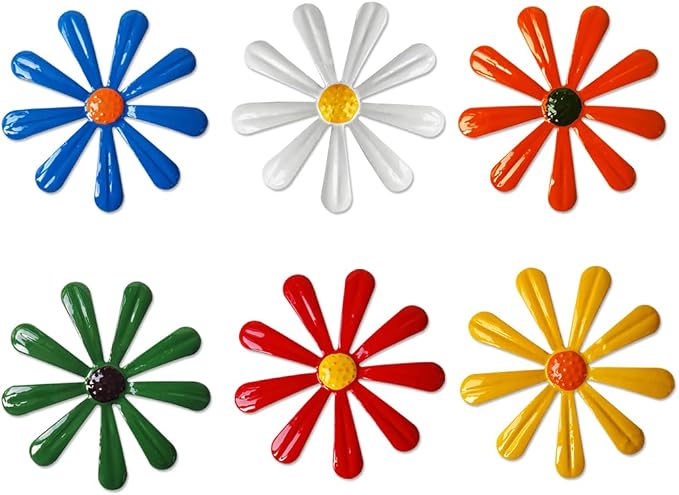 Tsilin 6 Pcs Metal Flowers Garden Fence Ornaments,Wall Art Hanging Decoration Daisy Garden Decor For Wall Decor Living Room Bedroom Dining Room Outdoor Backyard Porch Patio Fence