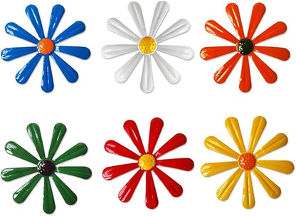 Tsilin 6 Pcs Metal Flowers Garden Fence Ornaments,Wall Art Hanging Decoration Daisy Garden Decor For Wall Decor Living Room Bedroom Dining Room Outdoor Backyard Porch Patio Fence