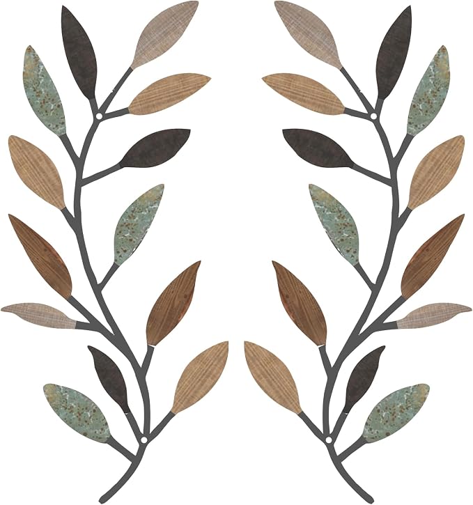 Zhengmy 2 Pieces Metal Tree Leaf Wall Decor Vine Olive Branch Leaf Wall Art Living Room, Hallway Wall Decor Outdoor Decoration(Classic Color)