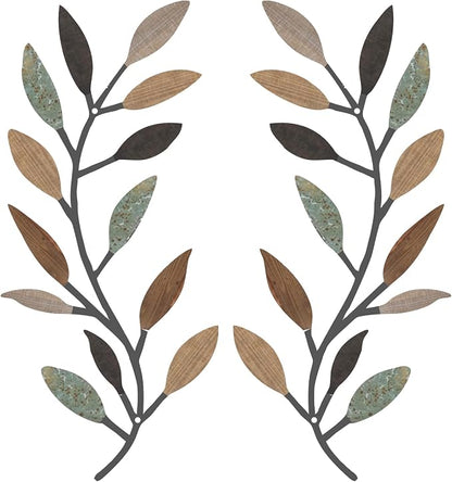 Zhengmy 2 Pieces Metal Tree Leaf Wall Decor Vine Olive Branch Leaf Wall Art Living Room, Hallway Wall Decor Outdoor Decoration(Classic Color)