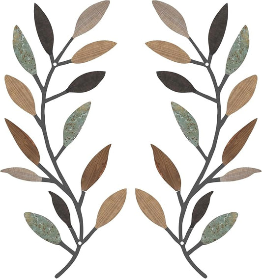 Zhengmy 2 Pieces Metal Tree Leaf Wall Decor Vine Olive Branch Leaf Wall Art Living Room, Hallway Wall Decor Outdoor Decoration(Classic Color)