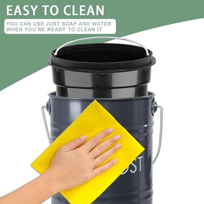 Vipush Compost Bin Kitchen Countertop Composter with lid – Small Compost ContainerI Includes Inner Compost Bucket Liner & Charcoal Filter, Grey