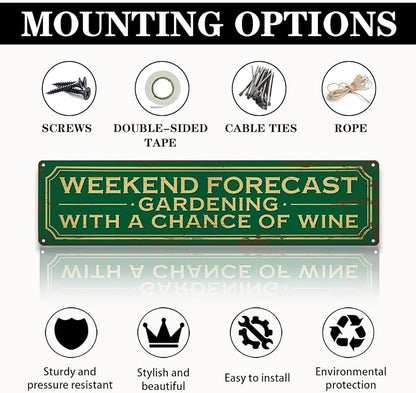Garden Metal Tin Sign, Rustic Farmhouse Decor, Weekend Forecast Gardening, Vintage Wall Art for Yard Fence Door Porch, Funny Indoor Outdoor Garden Decoration, 15.7 x 3.9 Inches