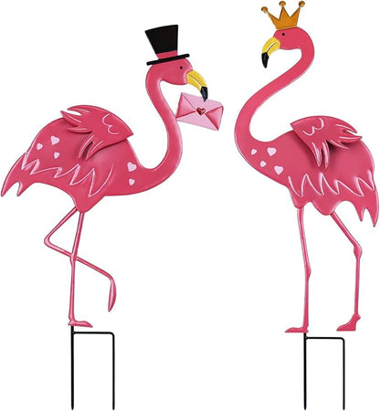 hogardeck Garden Decor for Outdoor, 2 Pcs 31" Metal Flamingos Decorative Garden Stakes for Garden Decor, Yard Sign for Home Outside Lawn Porch Anniversary Wedding Party