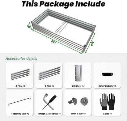 2Packs 8x4x1 FT Raised Garden Beds Outdoor, Planter Raised Beds for Gardening, Vegetables, Flowers, Metal Garden Box, Deep Plant Flower pots Outdoor (Silver)