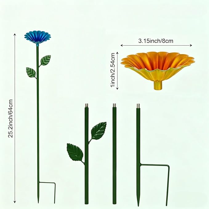 4 Pack Metal Flower Bee Bath for Garden, Bee Watering Station, Attract Butterflies & Pollinators, Colorful Outdoor Garden Stakes for Yard, Patio (4 Colors)