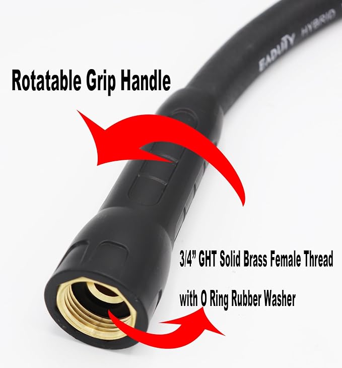 Hybrid Garden Hose 5/8 IN. x 50 FT, Heavy Duty, Lightweight, Flexible with Rotatable Grip Handle and Solid Brass Fittings, Gray+Orange