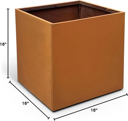 Corten Steel Planter Box Metal Planters Square Outdoor Steel Planter Cube Rustic Planter 16 Inch for Commercial Residential Garden Patio and Backyard