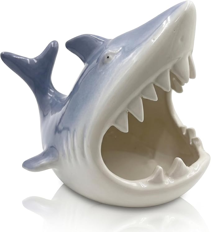 Ceramic Shark Aquarium Decorations - Large Fish Tank Cave & Betta Hideout, Bio-Filter Shark Candy Bowl, Key Holder for Entryway Table, pH-Neutral Marine Fish Tank Accessories Ornament