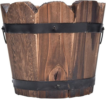 1 Pcs Rustic Wooden Bucket Barrel Flower Planter Patio Garden Backyard Planter Outdoor Indoor Home Decor