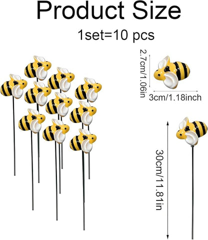 Garden Stakes Decor,10Pcs Garden Stakes Decorative Outdoor Lawn Pathway Patio Plant Pot Art Stick Yard Art Decorations for Pot Lawn Patio Corridor Flower Bed Outdoor Plant (BEE)