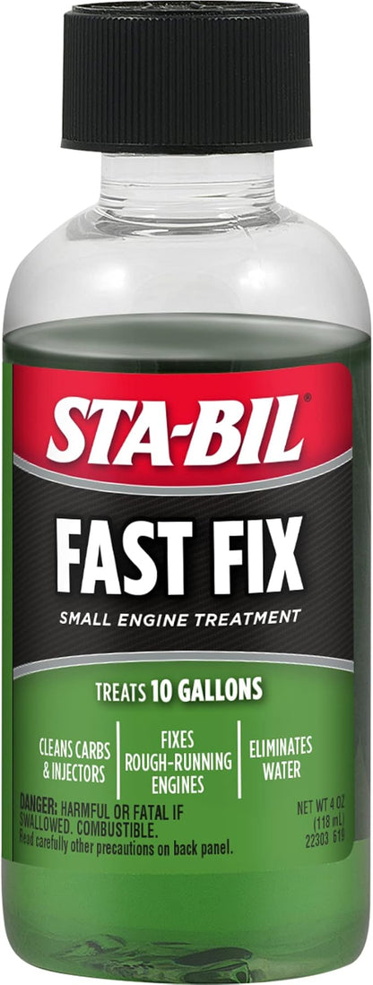STA-BIL Fast Fix Small Engine Treatment, 4 oz | Treats 10 gallons. Helps restore rough-running engines by cleaning carburetors and fuel injectors.