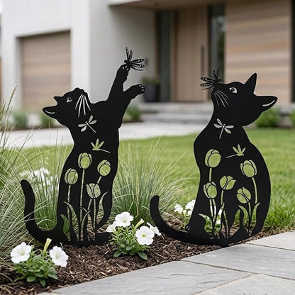 Metal Cat Garden Decor for Outside, Unique Cat Gifts for Women/Men Cats Lovers Gifts Rust Proof Black Silhouette Decorative Garden Stakes for Yard Art Decor, Lawn, Patio, Outdoor Decorations