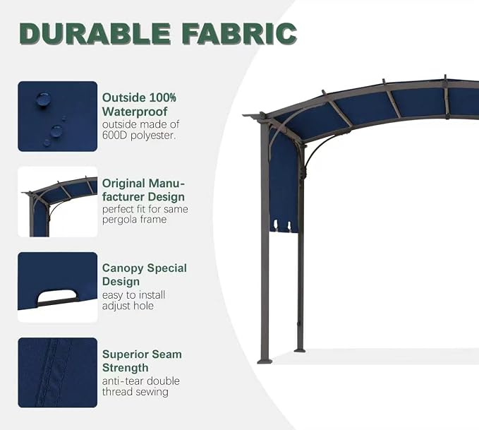 85''x 208'' Universal Doubleton Steel Pergola Replacement Cover for Pergola L-PG080PST, (Navy Blue)