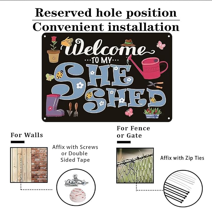 Smilelife Plants Gifts Welcome to My She Shed Vintage Tin Sign for Garden Patio Porch Yard She Shed Decor 8x12 Inch(3901)