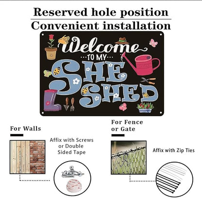 Smilelife Plants Gifts Welcome to My She Shed Vintage Tin Sign for Garden Patio Porch Yard She Shed Decor 8x12 Inch(3901)