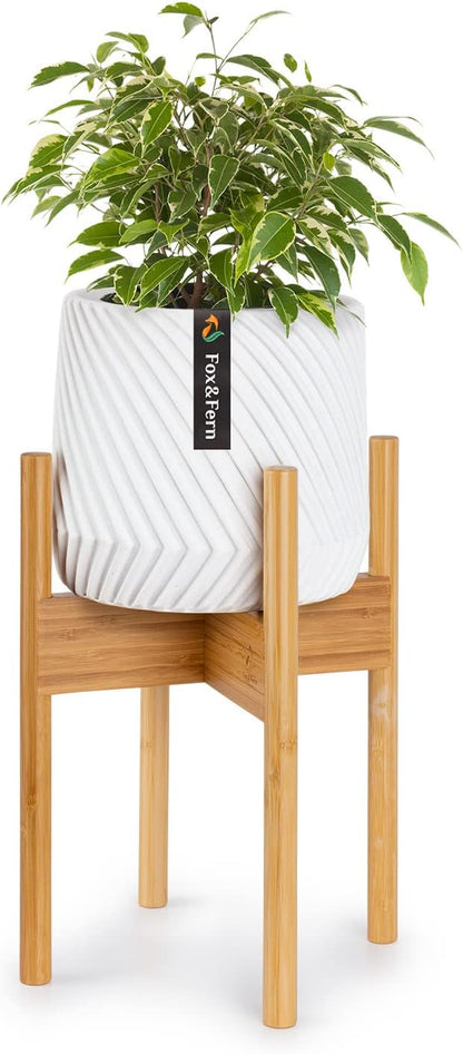 Fox & Fern Bamboo Plant Stand — 8 Inch Fixed Size Mid Century Plant Stand for Indoor Pots (Not Included); Raised Flower Pot Holder for Indoors; Plug In Design; Two Height Options - Bamboo