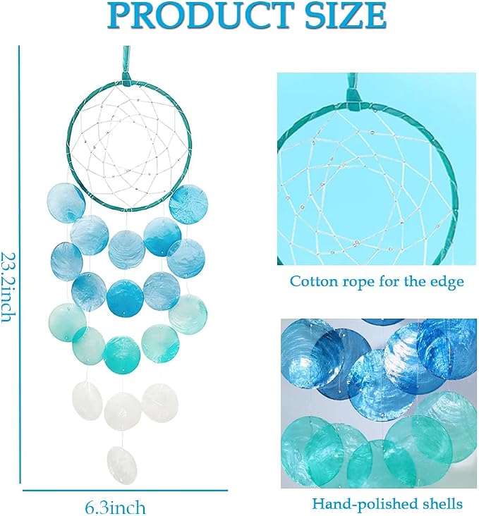 Wind Chimes for Outside, Personalized Capiz Shells Wind Chime for Home Decoration, Garden Decoration of Beach House Decor,Great Gift for Shells Windchimes Lovers and More (Blue Circle)