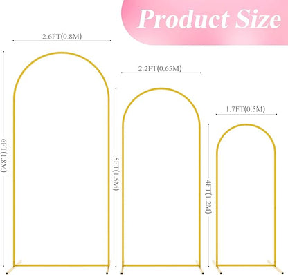 Wokceer Wedding Arch Backdrop Stand 6FT, 5FT, 4FT Set of 3 Gold Metal Arch Stand for Wedding Ceremony Baby Shower Birthday Party Decor