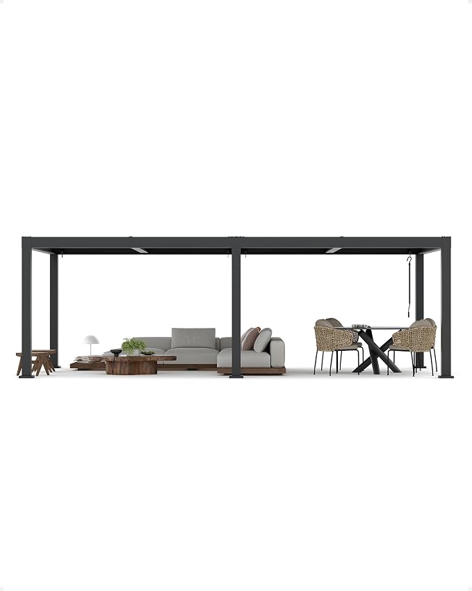 Garveelife All-Aluminum Louvered Pergola 12 ft x 24 ft, Outdoor Pergola with Adjustable Louvered Roof, Reinforced Aluminum Frame, Integrated Drainage System, Hardtop Gazebo for Patio, Deck, Gray