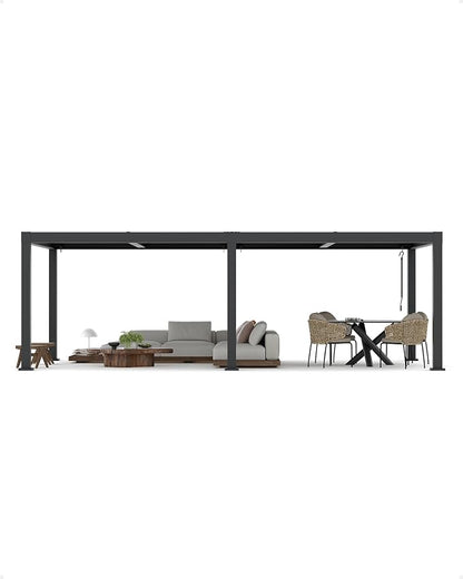 Garveelife All-Aluminum Louvered Pergola 12 ft x 24 ft, Outdoor Pergola with Adjustable Louvered Roof, Reinforced Aluminum Frame, Integrated Drainage System, Hardtop Gazebo for Patio, Deck, Gray