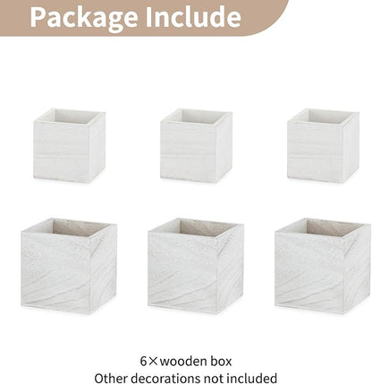 NUPTIO Wooden Box for Centerpiece Wedding: 6 Pcs Rustic Square Planter Box Farmhouse Table Fall Decor - 4×4" & 5×5" Whitewashed Small Wood Vases Flower Pots for Windowsill Home Garden