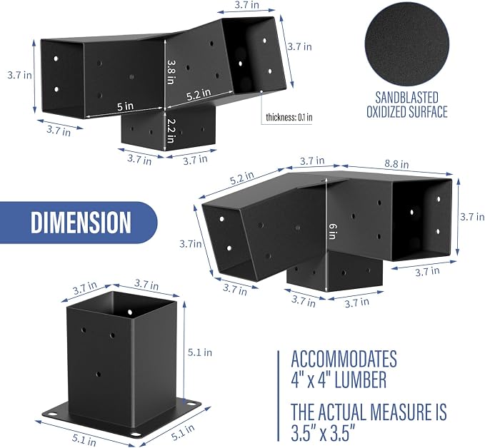 15° Pergola Bracket, 75° Corner 3-Way Pergola Right Angle Bracket with Post Base, Raised Wood Bracket for 4"x4" (Inner Dimensions: 3.5"x3.5") Wooden Beam, Pergola, Garden, Gazebo,... (Set 8)