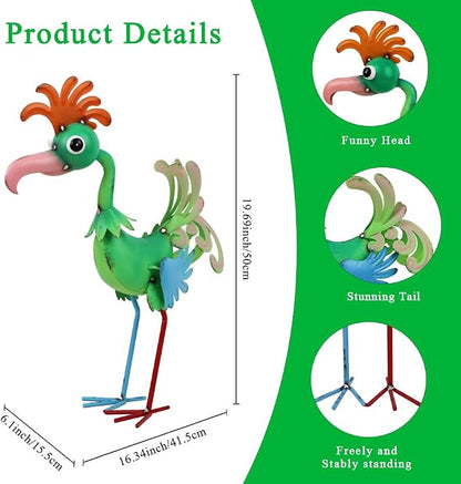 19'' Tall Metal Rooster Statue for Farmhouse, Lawn, Garden | Funny Rooster Sculpture Garden Decor, Metal Yard Art, Green