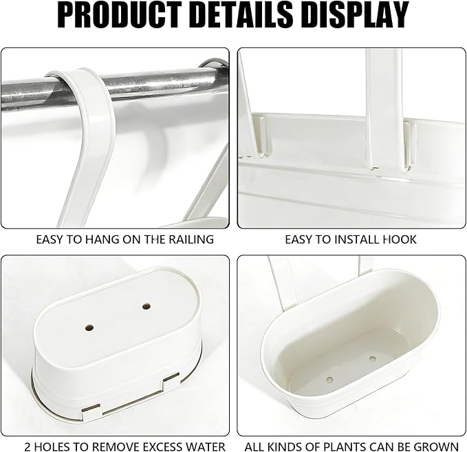 RIOGOO Hanging Planters, Set of 4, Metal Iron Flower Pots with Detachable Hook, White, 10.7" Diameter, Indoor and Outdoor Wall Decor