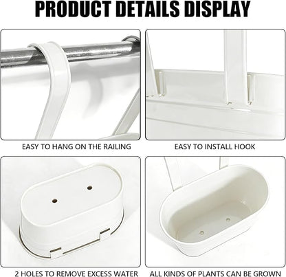 RIOGOO Hanging Planters, Set of 4, Metal Iron Flower Pots with Detachable Hook, White, 10.7" Diameter, Indoor and Outdoor Wall Decor