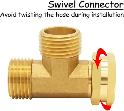 Uenede 2PCS Brass 3/4 Inch GHT Swivel Tee Pipe Fitting 3/4" GHT Male x Male x Female for Garden Hose Threaded Tube Pipe Fittings