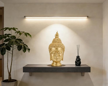 Buddha Head Statue (Gold), Ideal for Zen Space, Spiritual Decor, Buddhism Religious Room Decoration