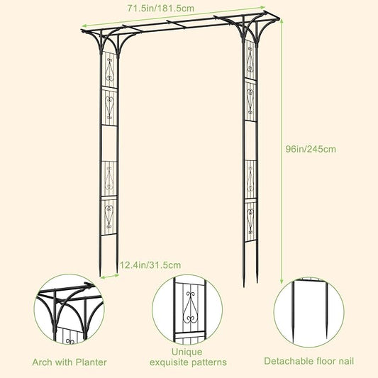 8FT Garden Arch Arbor, Steel Frame Stand Trellis for Climbing Plants, Outdoor Archway Gate for Wedding Ceremony Decoration Party Vines Lawn Courtyard Patio Backyard