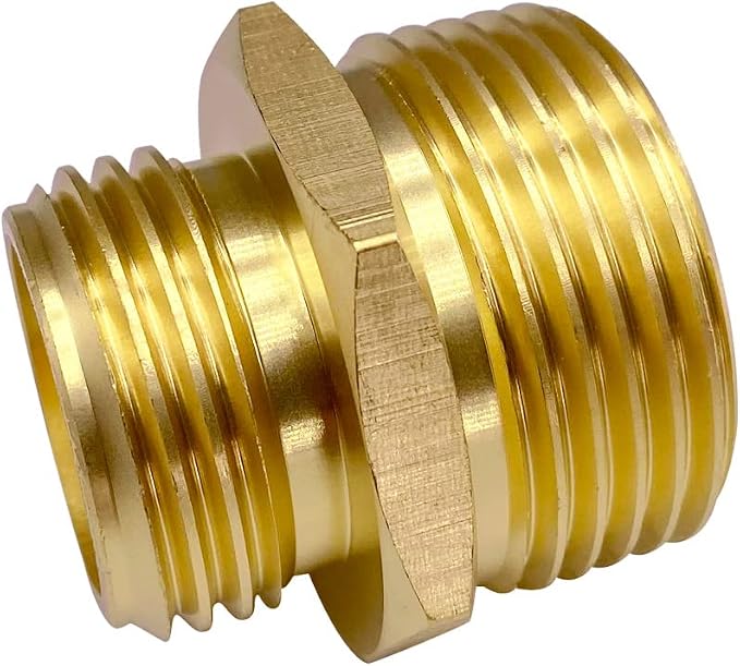 3/4” GHT Male x 1” NPT Male Connector, Brass Garden Hose Fitting, Adapter, Industrial Metal Brass Garden Hose to Pipe Fittings Connect (2 Pack)