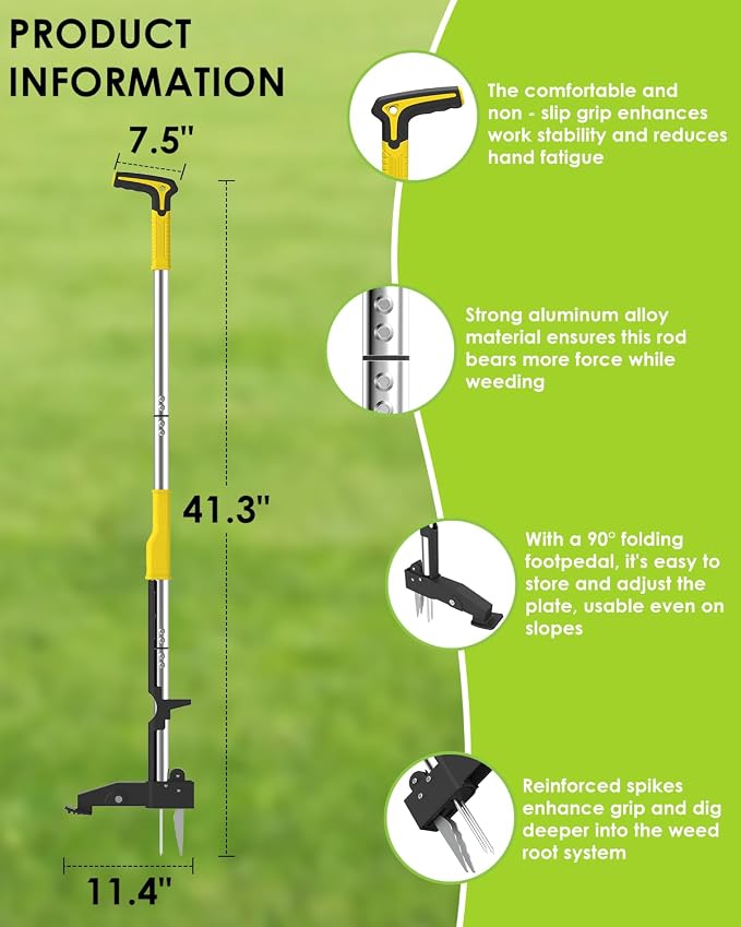 Luvenia Heavy Duty Stand Up Weed Puller Tool, Weed Removal Tool with 41.3" Long Handle & 4 Claw Steel Head, Garden Hand Weeding Tool-Easily Remove Weeds Without Bending, Pulling, or Kneeling