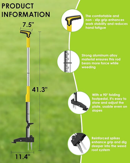 Luvenia Heavy Duty Stand Up Weed Puller Tool, Weed Removal Tool with 41.3" Long Handle & 4 Claw Steel Head, Garden Hand Weeding Tool-Easily Remove Weeds Without Bending, Pulling, or Kneeling