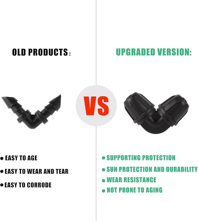 1/4 inch Drip Irrigation Fittings, Lock Barbed Elbow for ¼ in. tubing; Tubing Outside Diameter (OD) is 0.250 in., Internal Diameter (ID) is 0.170. in.(20Pcs/Pack)(Black-Elbow)