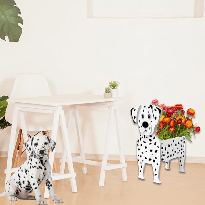 Dalmatian Dog Planter Pots, 9.45 x 5.91 x 13.35 Inches | Dog Flower Pot, Cute Animal Shaped Plant Pot, Gifts for Women & Pet Lovers, Indoor Outdoor Garden Home Office Decor