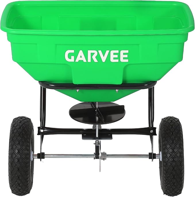 Tow Behind Broadcast Spreader, 125 LBS Large Capacity Universal Hook Tow & Push Lawn Spreader, 9.8 ft Spreading Width 30 Adjustable Settings, Compatible with UTV ATV Riding Mower & Most Tractors