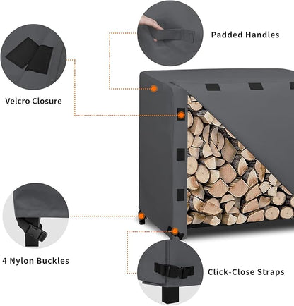 Easy-Going 4 Feet Outdoor Log Rack Cover Waterproof Weatherproof Firewood Cover with Openable Front Flap (Cover Only, Rack not Included)