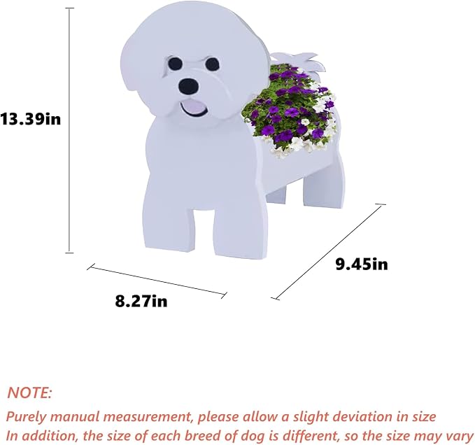 Bichon Frise Dog Planter Pots, 9.45 x 8.27 x 13.39 Inches | Dog Flower Pot, Cute Animal Shaped Plant Pot, Gifts for Women & Pet Lovers, Indoor Outdoor Garden Home Office Decor