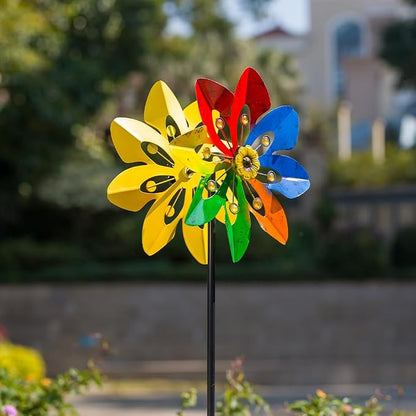 Stargarden Outdoor Wind Spinner, 64 * 14.2" Double Wind Sculptures | Colorful Metal Windmill for Garden Patio Yard Decor