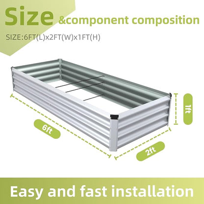 6x2x1 Ft 2Packs Metal Raised Garden Bed, Rectangular Outdoor, Garden Bed Planter Box for Vegetables, Flowers and Herbs, Color Coated Steel Raised Planter Bed Kit (Silver)