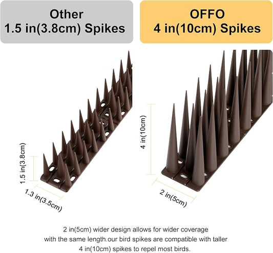 OFFO Bird Spikes Pigeon Outdoor Spikes for Cat Keep Birds Raccoon Woodpecker Away Covers 4 Feet(1.2m), Brown