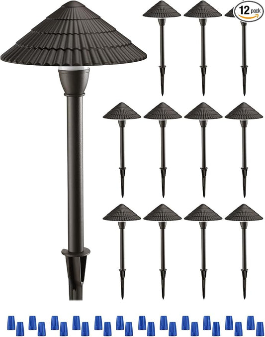 LEONLITE 12-Pack LED Low Voltage Landscape Path Lights, 12-24V AC/DC, 4000K | 3W 120LM, CRI90, ETL Listed, Cast Aluminum, Wet Location, Cool White, Wired Pathway Lights, for Yard Lawn