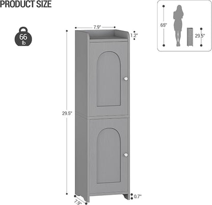 Hzuaneri Bathroom Storage Cabinet, Small Corner Floor Cabinet with 2 Doors and Adjustable Shelf, Narrow Toilet Paper Cabinets, Bathroom Organizer for Small Spaces, 7.9" D x 7.9" W x 29.5" H Gray