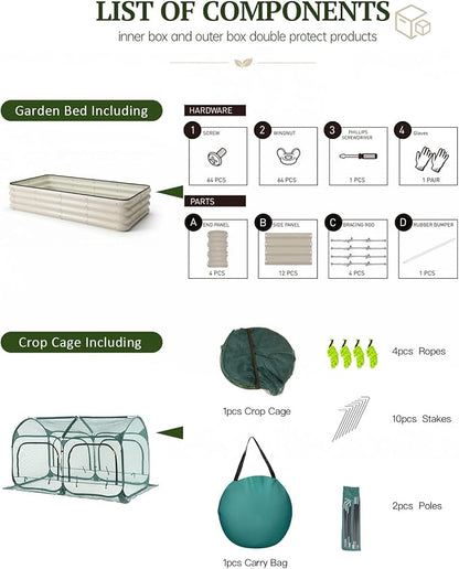 PORAYHUT All-in-One Raised Garden Bed and Crop Cage Kit, Metal Outdoor Planter Box with Protective Mesh Greenhouse Cover for Backyard Vegetables, Herbs, Flowers and Patio Gardening