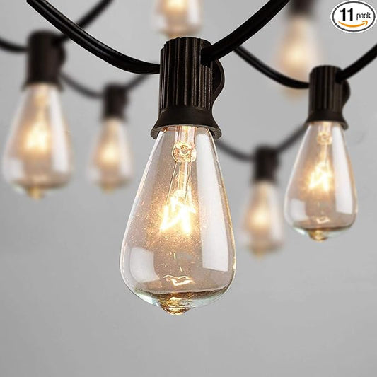 Abeja ST38 10Ft String Lights with 10 Clear Vintage Light Bulbs(1 Spare), E12 Scoket Base, UL Listed for Outdoor Indoor Party Porch Patio Decor, Black