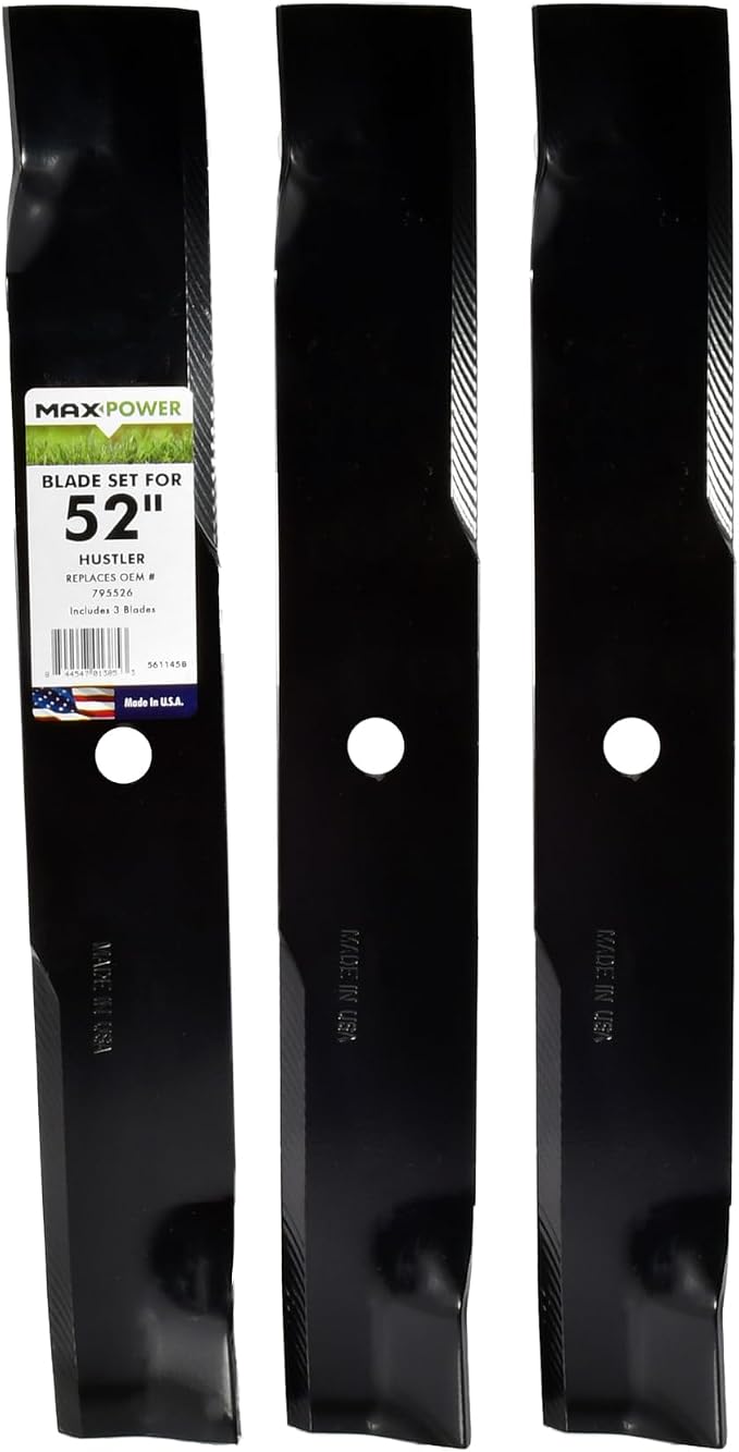 MaxPower 561145B USA MADE 3 Blade Set | For 52" Cut Hustler Mowers Replaces OEM #'s 795526, 603995, 783753, 787721, 30227-52X